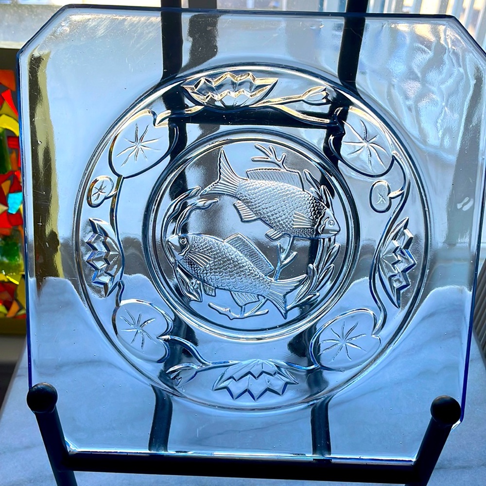 Antique Art Deco Bagley Blue Depression Glass Fish Plate